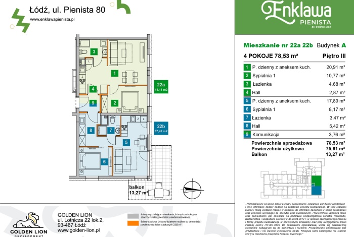 Mieszkanie na sprzedaż w Łódź Polesie Pienista o powierzchni 79 mkw