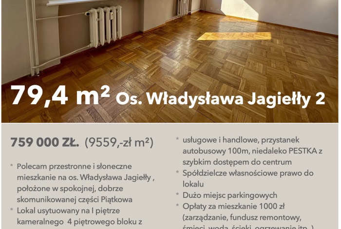 Mieszkanie na sprzedaż w Poznań Stare Miasto Osiedle Władysława Jagiełły 2 o powierzchni 79 mkw