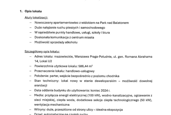 Komercja na wynajem w Warszawa Praga-Południe gen. Romana Abrahama 14 o powierzchni 586 mkw