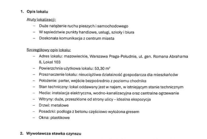 Komercja na wynajem w Warszawa Praga-Południe gen. Romana Abrahama 8 o powierzchni 54 mkw