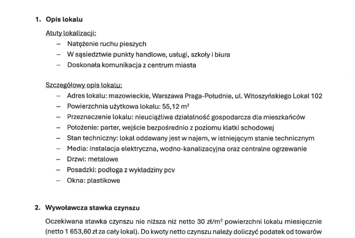 Komercja na wynajem w Warszawa Praga-Południe Witoszyńskiego 2 o powierzchni 55 mkw