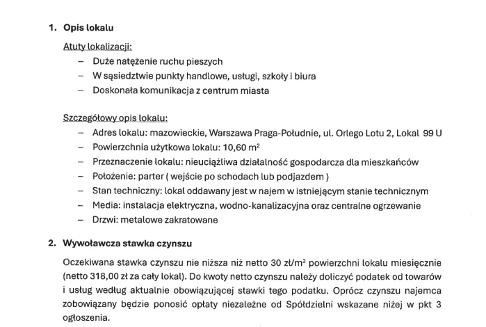 Komercja na wynajem w Warszawa Praga-Południe Orlego Lotu 2 o powierzchni 11 mkw