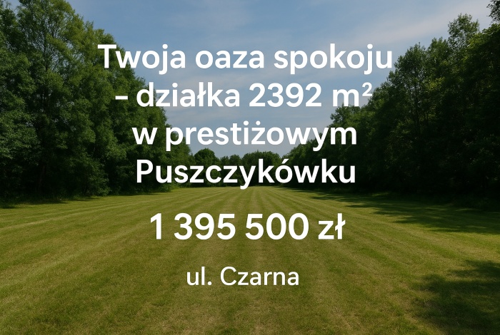 Działka na sprzedaż w Puszczykowo Puszczykówko Czarna  o powierzchni 2392 mkw