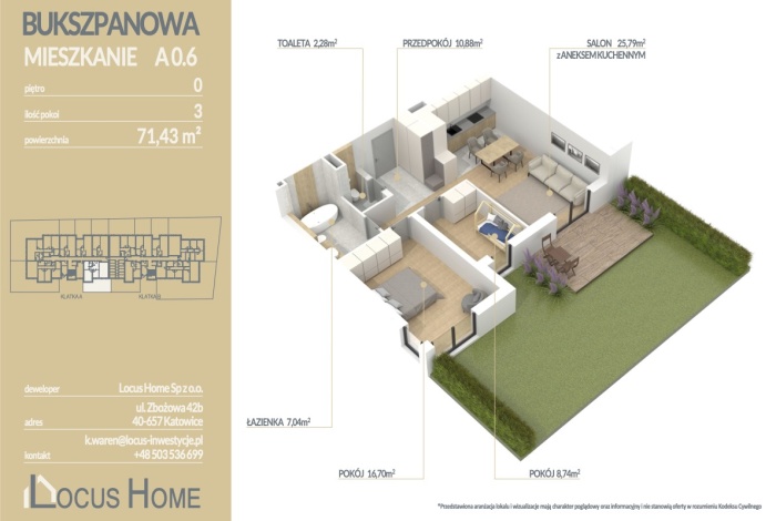 Mieszkanie na sprzedaż w Katowice Piotrowice Bukszpanowa o powierzchni 71 mkw