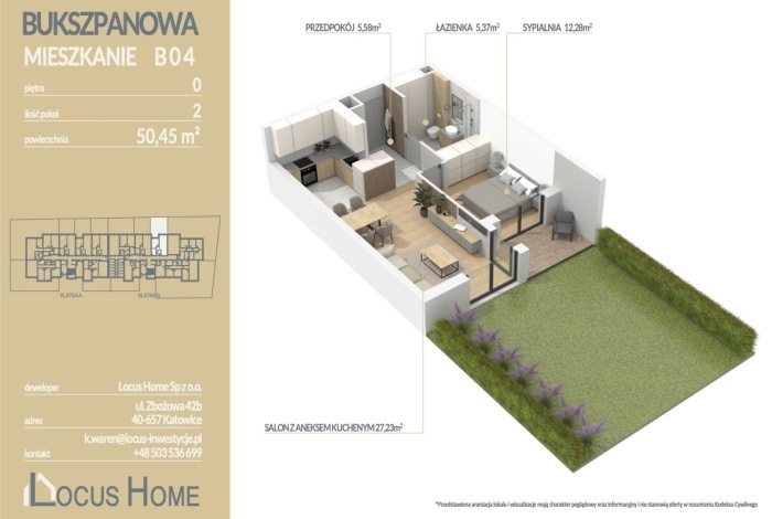 Mieszkanie na sprzedaż w Katowice Piotrowice Bukszpanowa o powierzchni 50 mkw