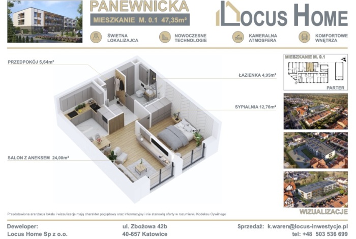 Mieszkanie na sprzedaż w Katowice Panewniki Panewnicka o powierzchni 47 mkw