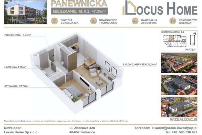 Mieszkanie na sprzedaż w Katowice Panewniki Panewnicka o powierzchni 47 mkw