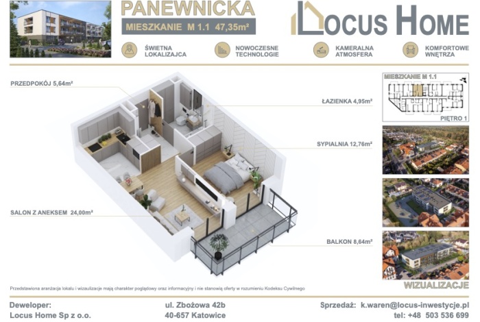 Mieszkanie na sprzedaż w Katowice Ligota Panewnicka 212 o powierzchni 47 mkw