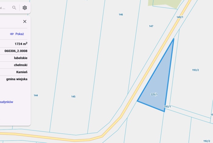 Działka na sprzedaż w Kamień Kamień-Kolonia  o powierzchni 1724 mkw