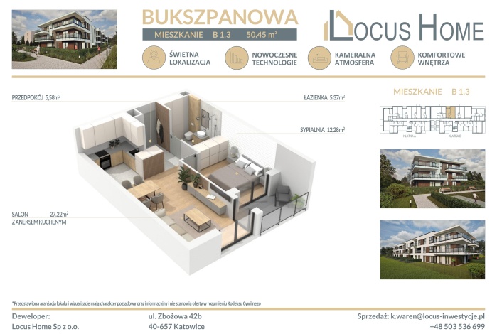Mieszkanie na sprzedaż w Katowice Piotrowice Bukszpanowa o powierzchni 50 mkw