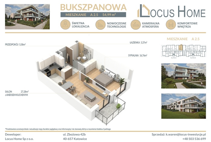 Mieszkanie na sprzedaż w Katowice Piotrowice Bukszpanowa o powierzchni 55 mkw