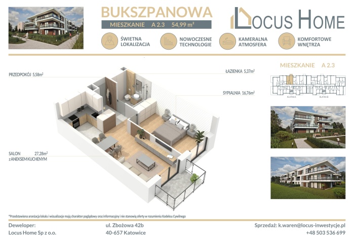 Mieszkanie na sprzedaż w Katowice Piotrowice Bukszpanowa o powierzchni 55 mkw