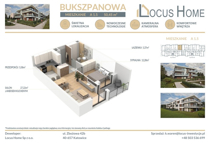 Mieszkanie na sprzedaż w Katowice Piotrowice Bukszpanowa o powierzchni 50 mkw