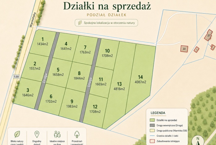 Działka na sprzedaż w Łukta Komorowo  o powierzchni 1500 mkw