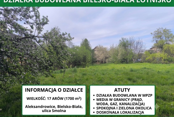 Działka na sprzedaż w Bielsko-Biała Aleksandrowice Smolna o powierzchni 1712 mkw