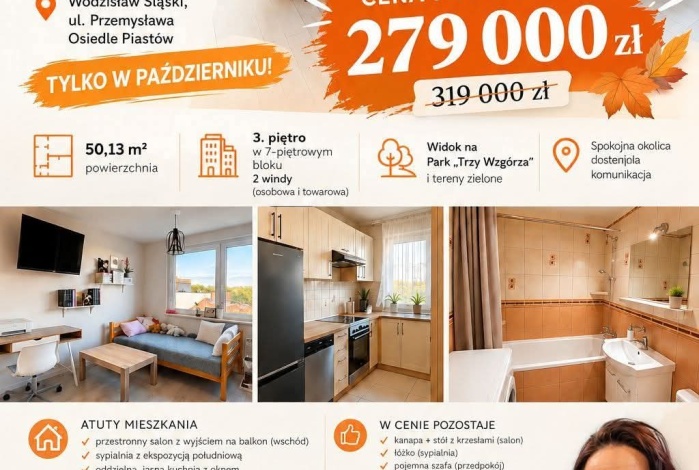 Mieszkanie na sprzedaż w Wodzisław Śląski  Przemysława o powierzchni 50 mkw