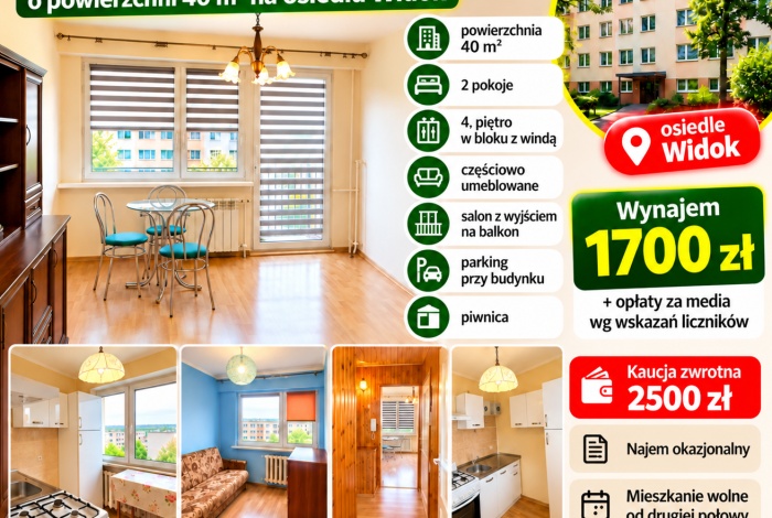 Mieszkanie na wynajem w Kalisz  Widok o powierzchni 40 mkw